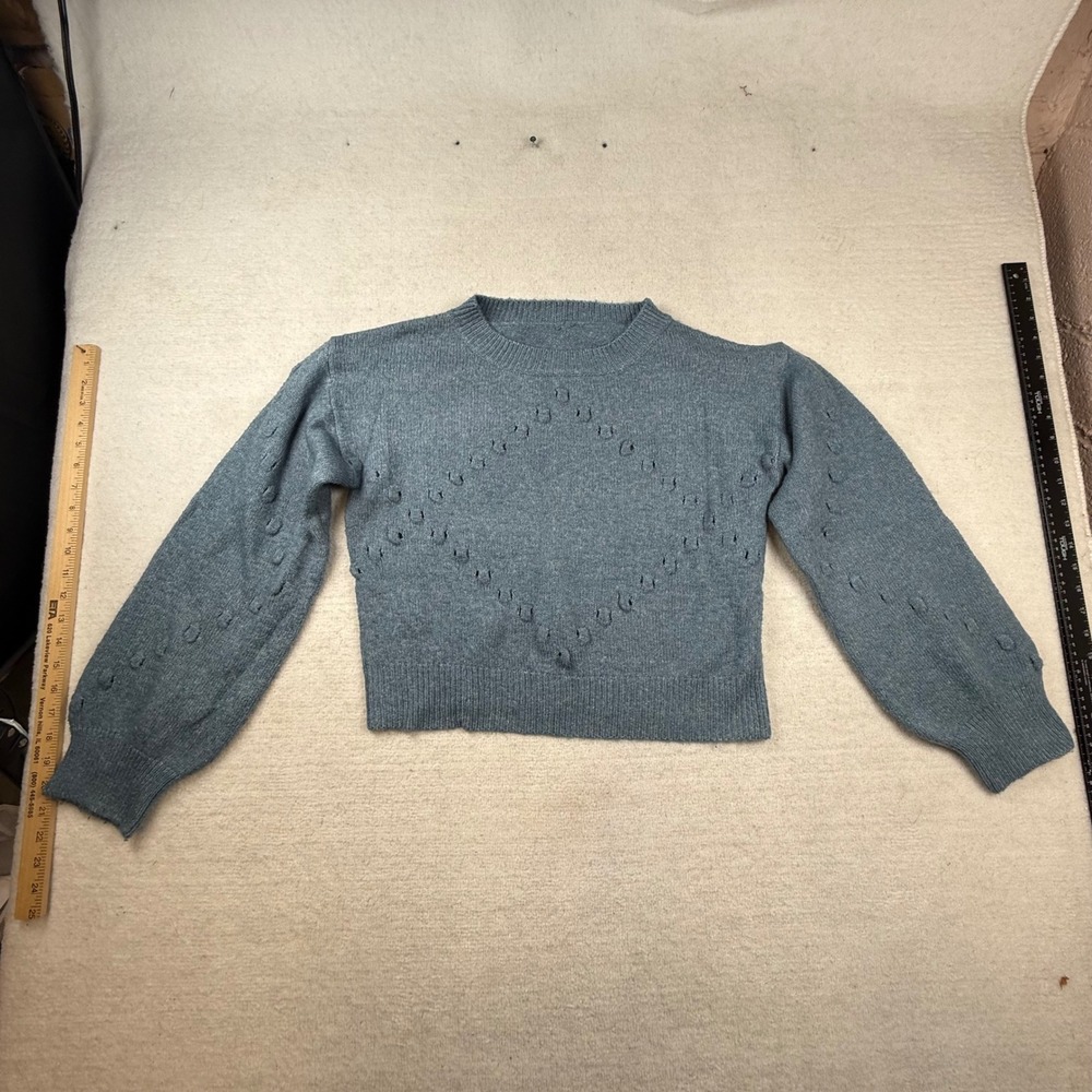 Dusty Blue‎ Diamond Pointelle Bobble Knit Cropped Sweater Small coquette cottage